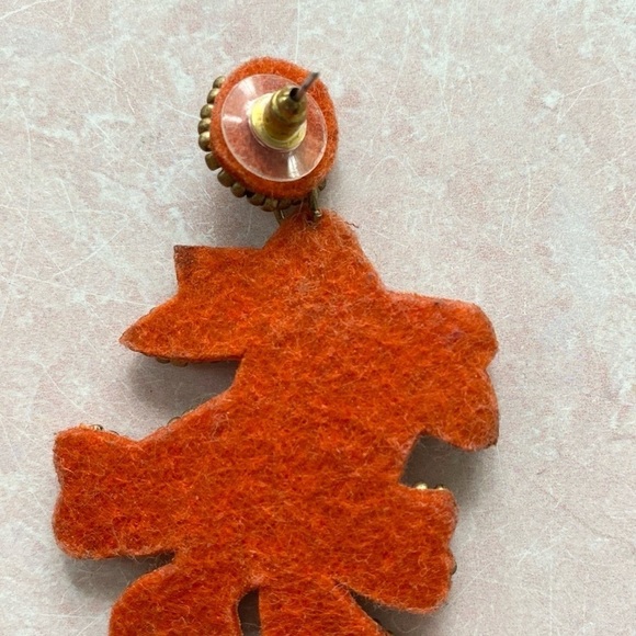 Orange Beaded Leaf Felt Earrings - Picture 7 of 8